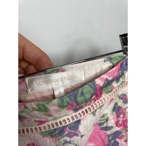 LoveShackFancy White Cream Ruffled Skater Mini Skirt Size 0 Pink Floral - Picture 7 of 7